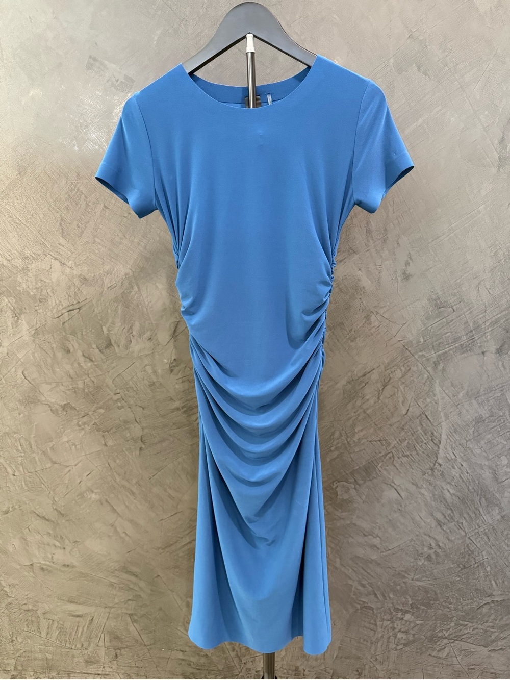 Norma Kamali Blue Ruched Midi Dress